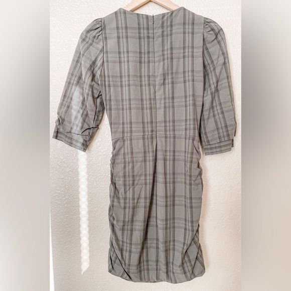 ZARA Bodycon Khaki green Plaid Long Sleeve Mini Dress Sz Small 181/009 - Picture 5 of 8